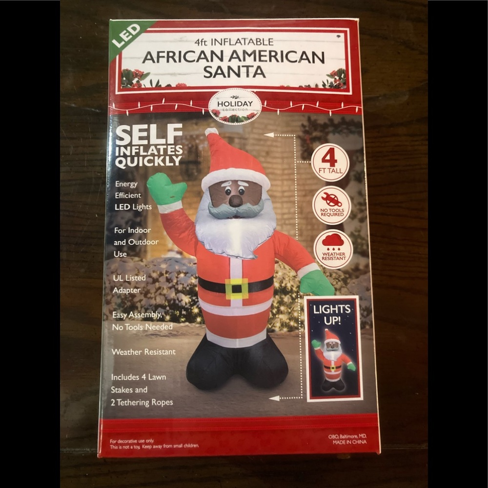 NEW Inflatable Black African American Santa Claus 4FT Light Up Outdoor
